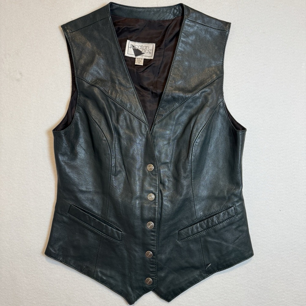VTG Yucatán Bay Leather Vest Women's Size‎ M FOREST GREEN